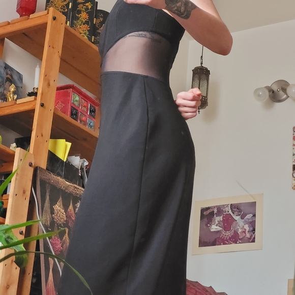 90s Rampage Vintage Deadstock Black Maxi Dress with Sheer Waist Detail - Size 9 - Picture 3 of 7